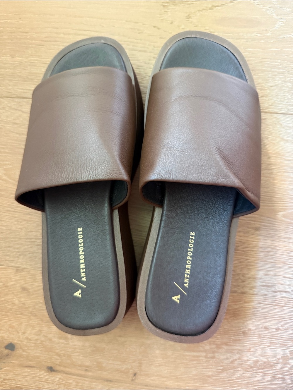 Anthropologie Chocolate Brown Slide Sandals